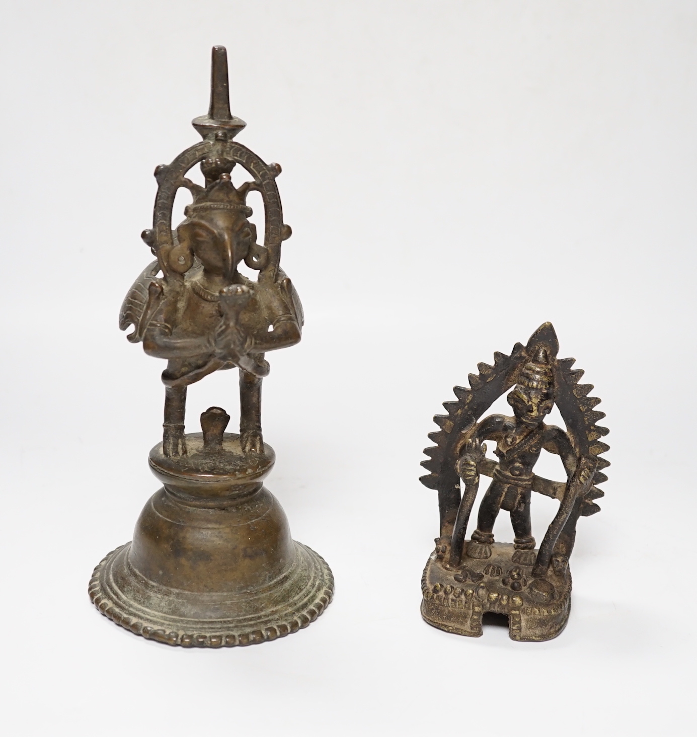 An 18th century Indian bronze figure of Garuda and an 18th century Indian Bronze statue of Shiva Yogi, largest 23cm high